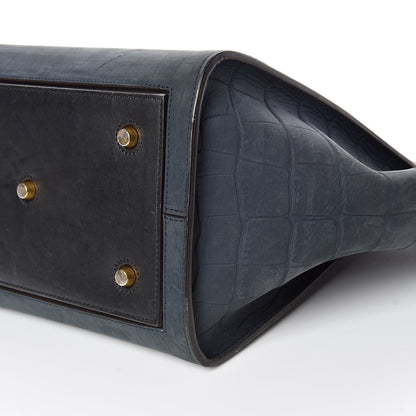 Celine Smooth Calfskin Nubuck Crocodile Embossed Small Tie Knot Tote Navy 7 of 17