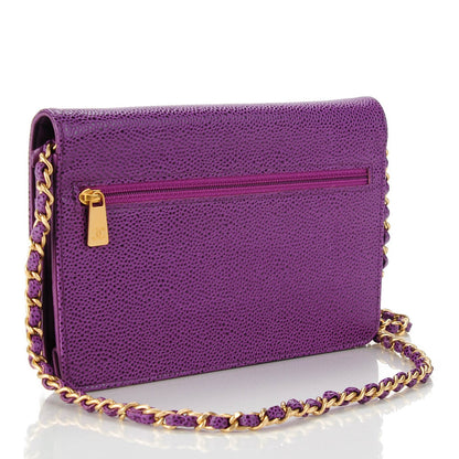 Chanel Caviar Timeless CC Wallet On Chain WOC Purple 3 of 8