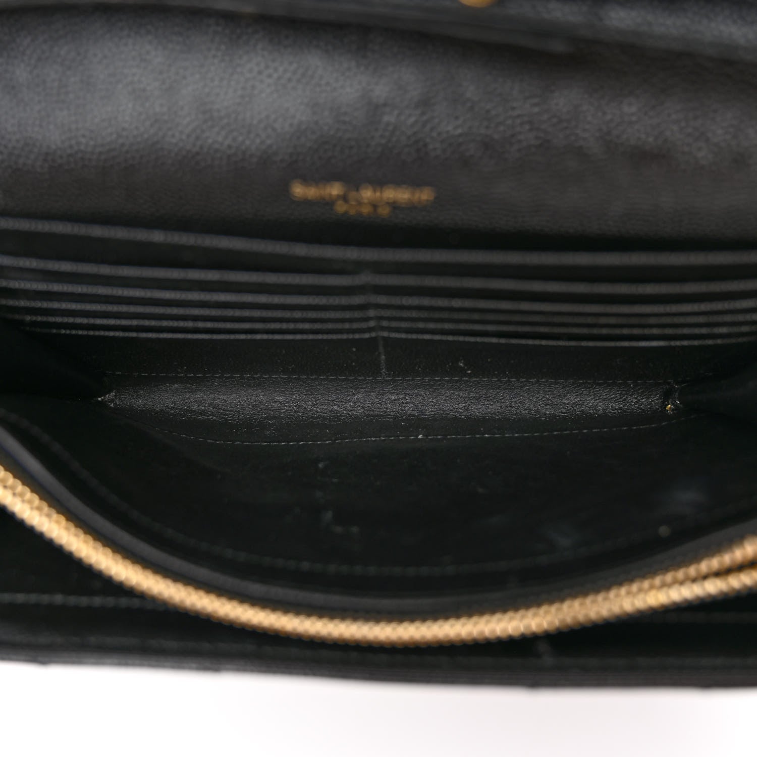 Saint Laurent Grain De Poudre Matelasse Chevron Monogram Chain Wallet Black 5 of 9