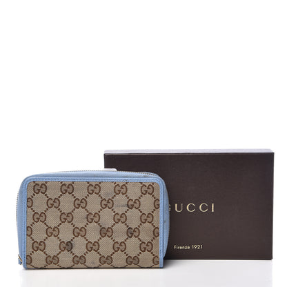 Gucci Monogram Dollar Calfskin Zip Around Compact Wallet Beige Ebony Mineral Blue 13 of 13