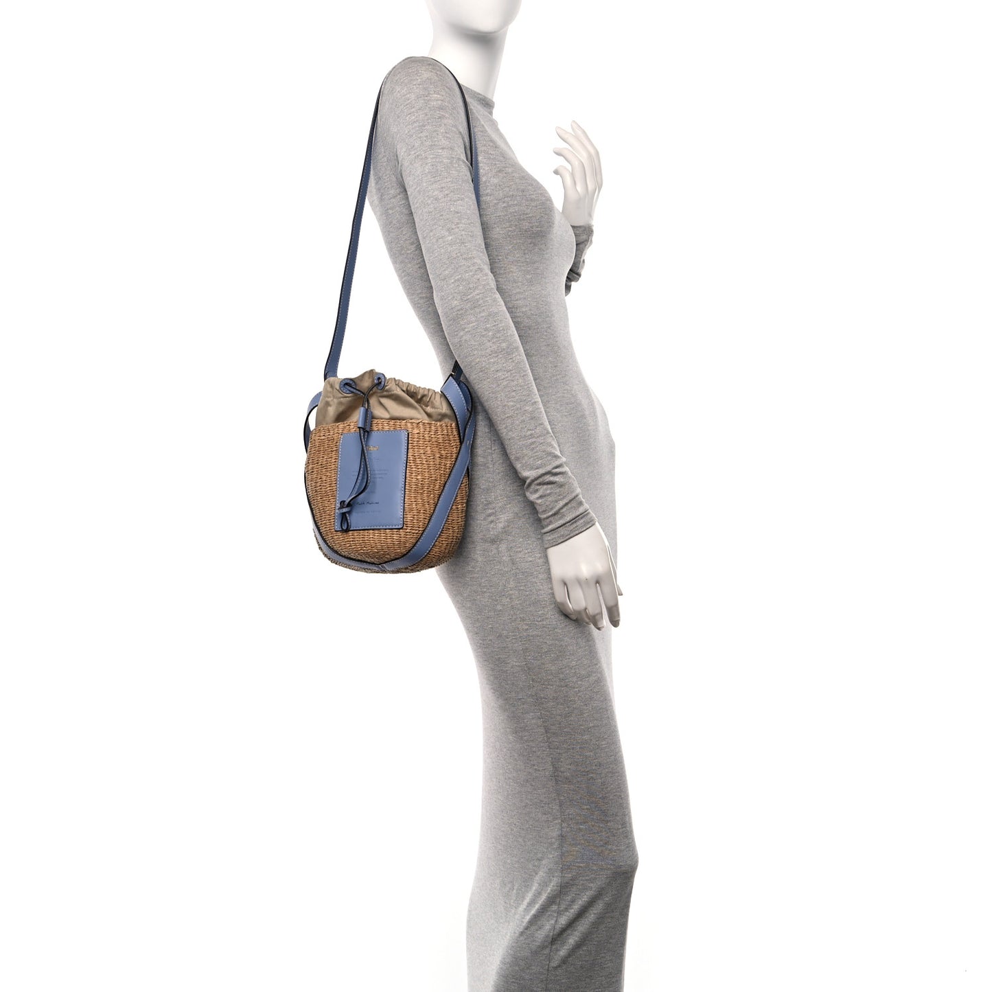 X MIFUKO Raffia Calfskin Basket Shoulder Bag Blue