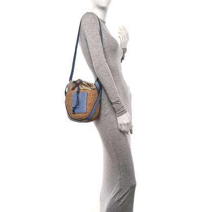 Chloe X MIFUKO Raffia Calfskin Basket Shoulder Bag Blue 2 of 10