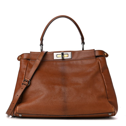 Fendi Goatskin Snakeskin Medium Peekaboo Iconic Satchel Brown 1 of 14