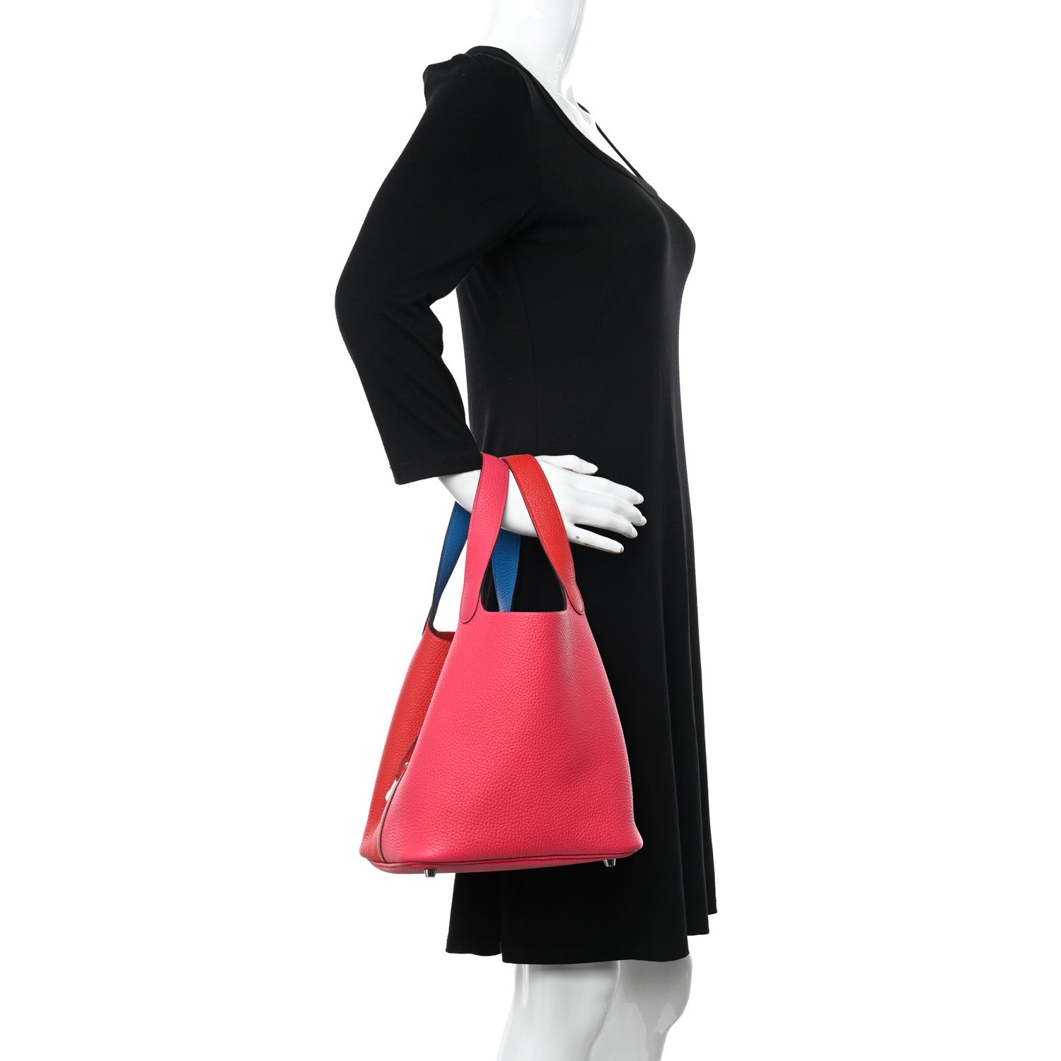 Hermes Taurillon Clemence Casaque Picotin Lock 22 MM Rouge de Coeur Rose Extreme Bleu Zanzibar 2 of 11