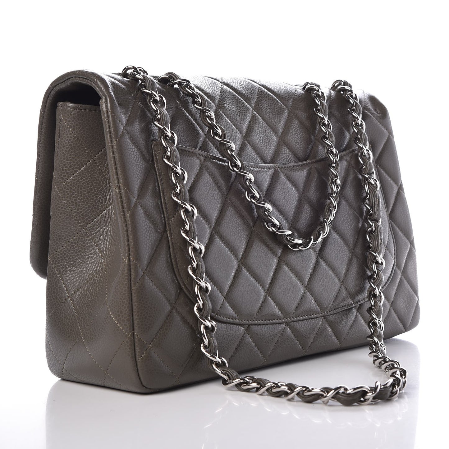 Caviar Quilted Jumbo Single Flap Grey