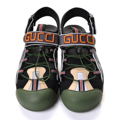 Gucci Mesh Fabric Mens Tinsel Sport Sandals 10 Black Silver Green 2 of 8