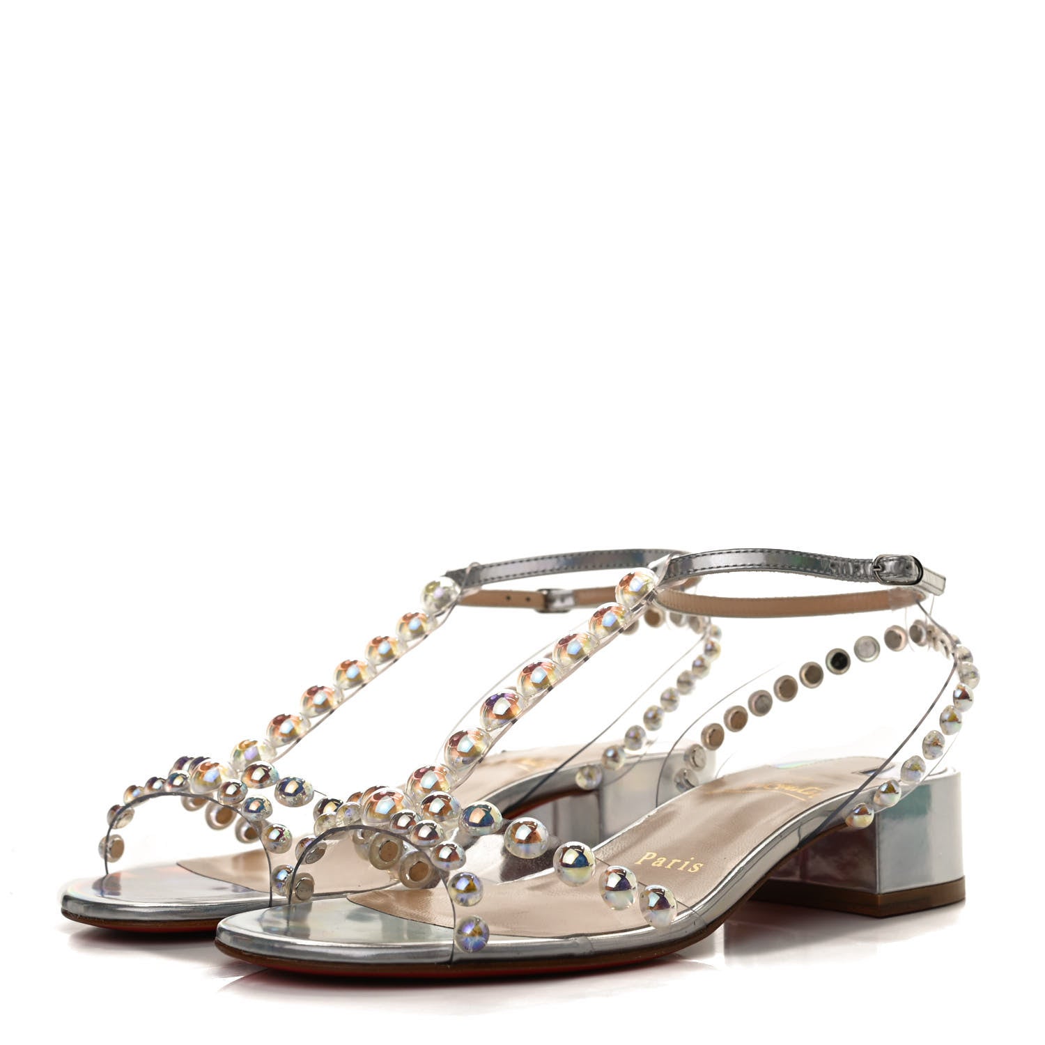 Christian Louboutin Iridescent Patent PVC Faridaravie 25 Sandals 35 Silver 3 of 10