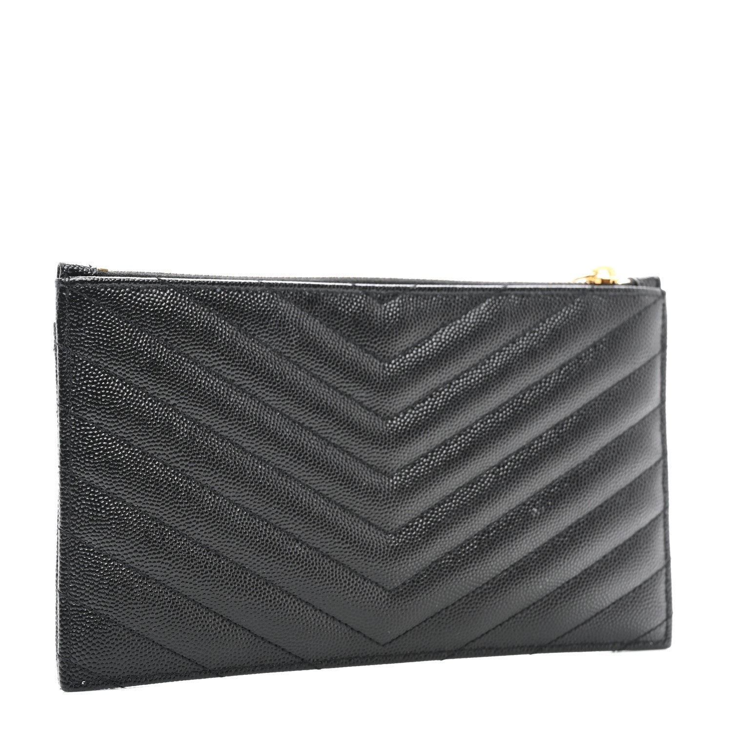 Saint Laurent Grain De Poudre Chevron Monogram Bill Pouch Black 3 of 8