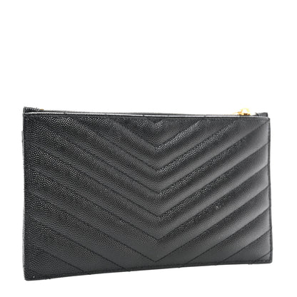 Saint Laurent Grain De Poudre Chevron Monogram Bill Pouch Black 3 of 8