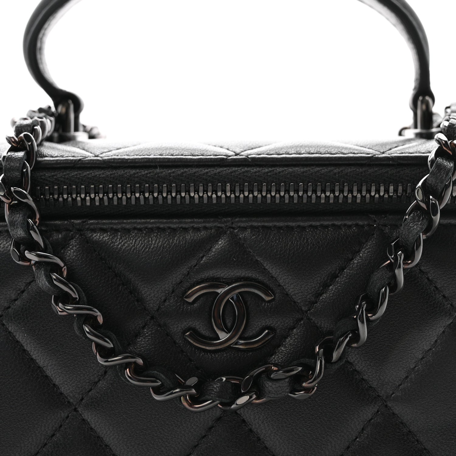 Chanel Lambskin Quilted Small Top Handle Vanity Case With Chain So Black 8 of 11