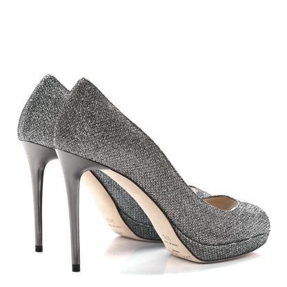 Jimmy Choo Glitter Luna 100 Peep Toe Pumps 37.5 Anthracite 4 of 7