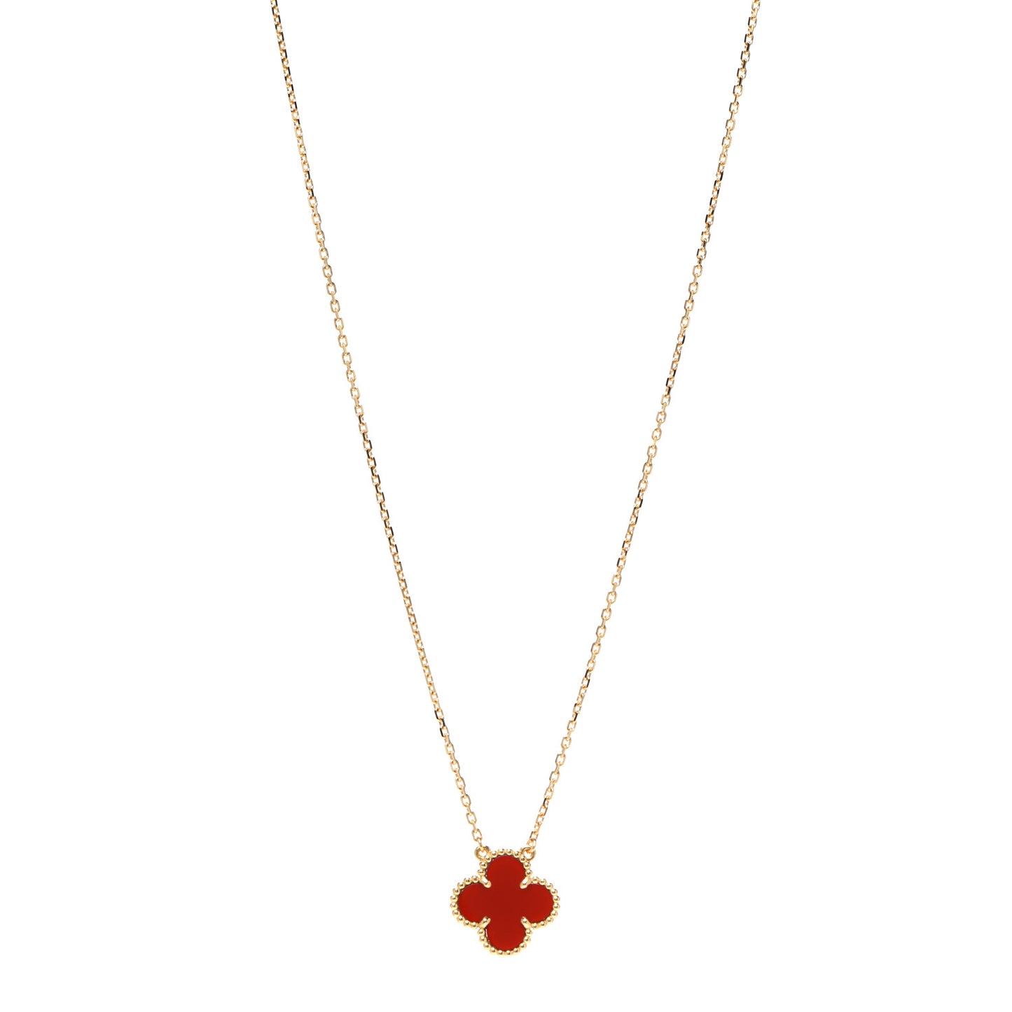 18K Yellow Gold Carnelian Vintage Alhambra Pendant Necklace
