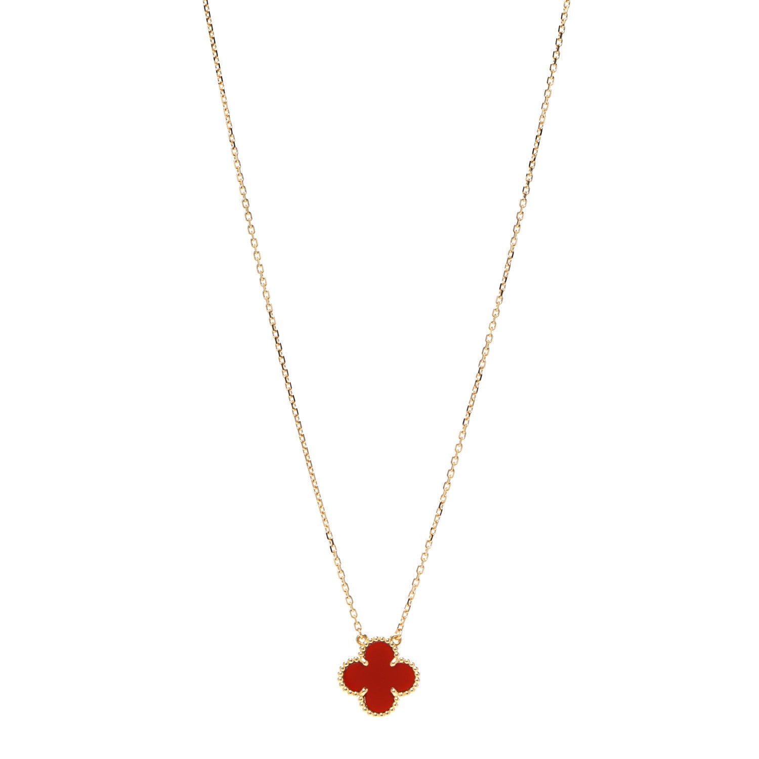 Van Cleef & Arpels 18K Yellow Gold Carnelian Vintage Alhambra Pendant Necklace 1 of 7