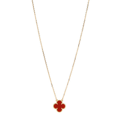 Van Cleef & Arpels 18K Yellow Gold Carnelian Vintage Alhambra Pendant Necklace 1 of 7