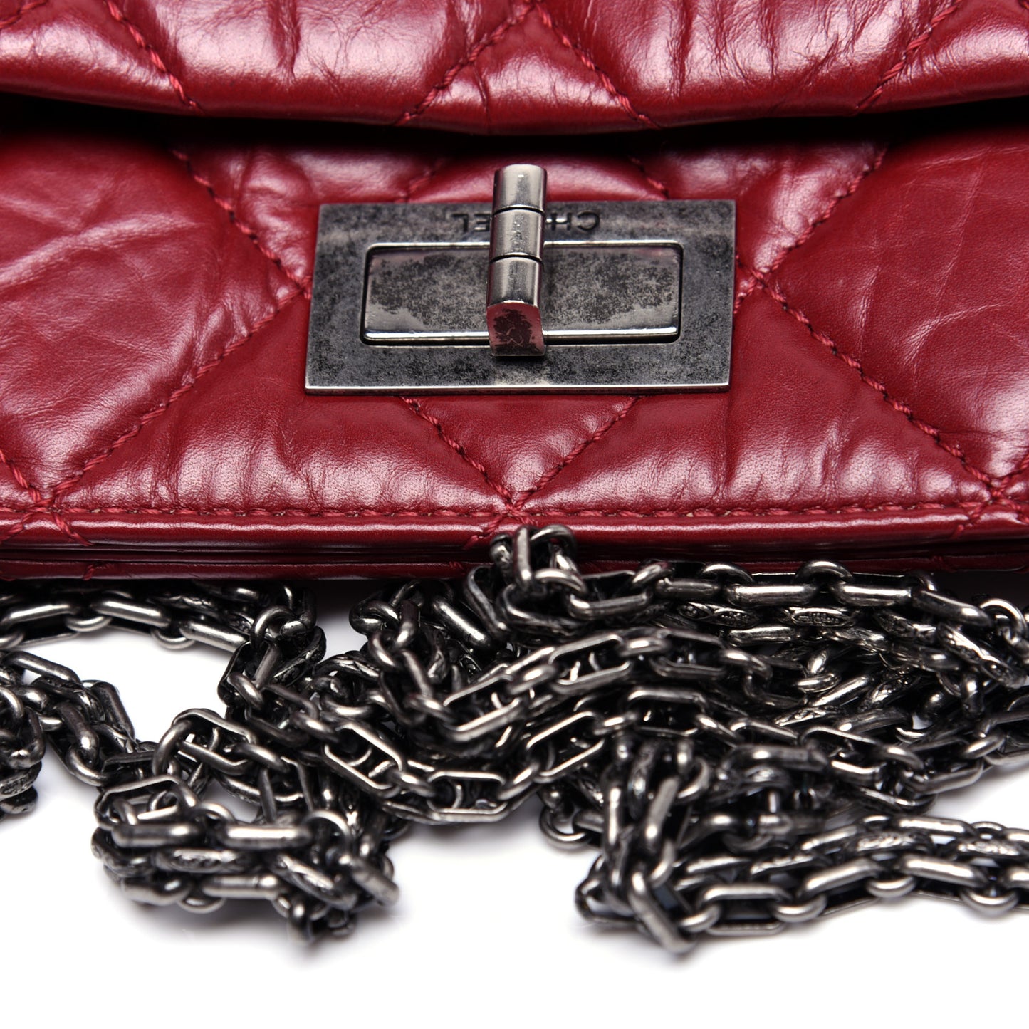 Aged Calfskin Quilted Reissue 2.55 Tote Red