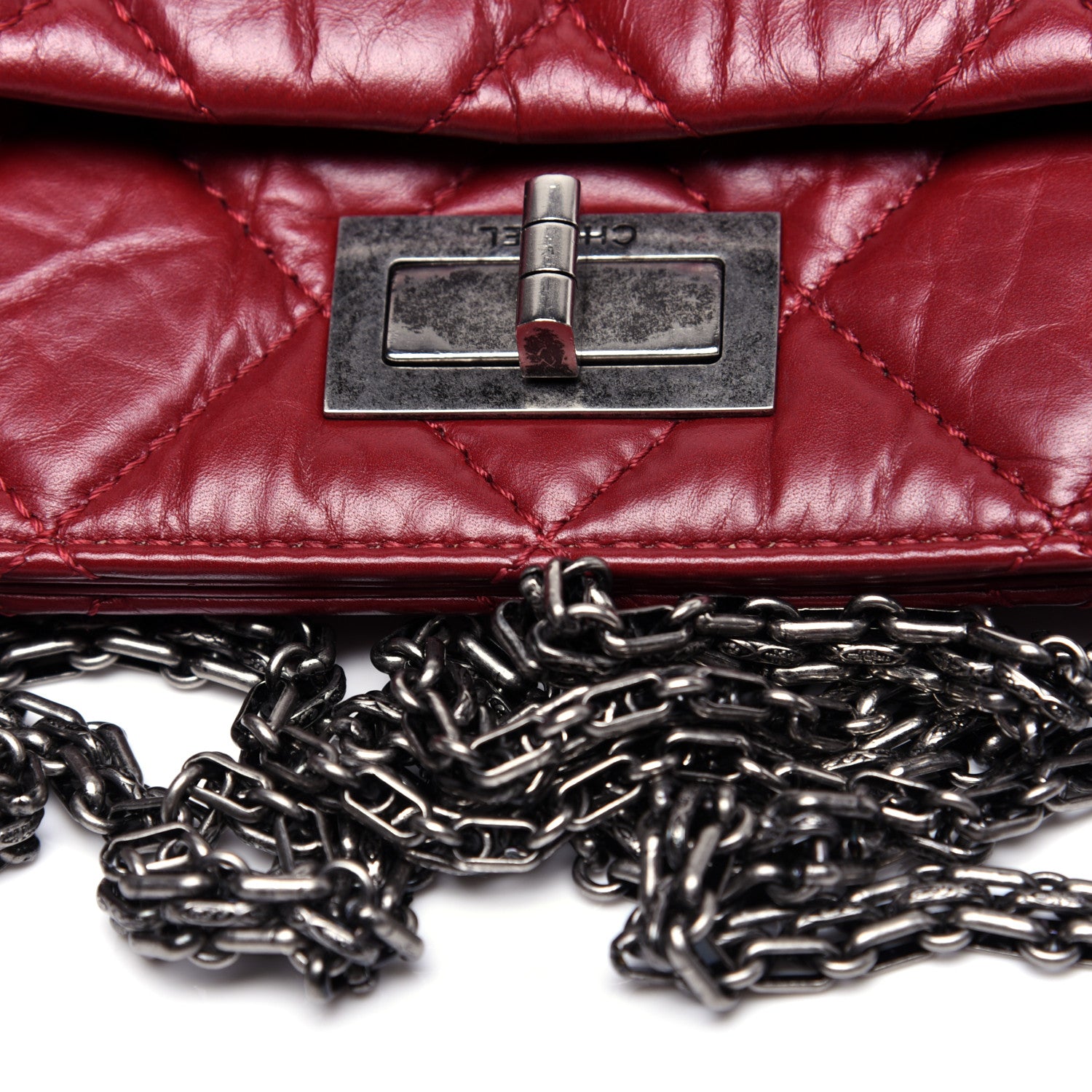 Chanel Aged Calfskin Quilted Reissue 2.55 Tote Red 12 of 14