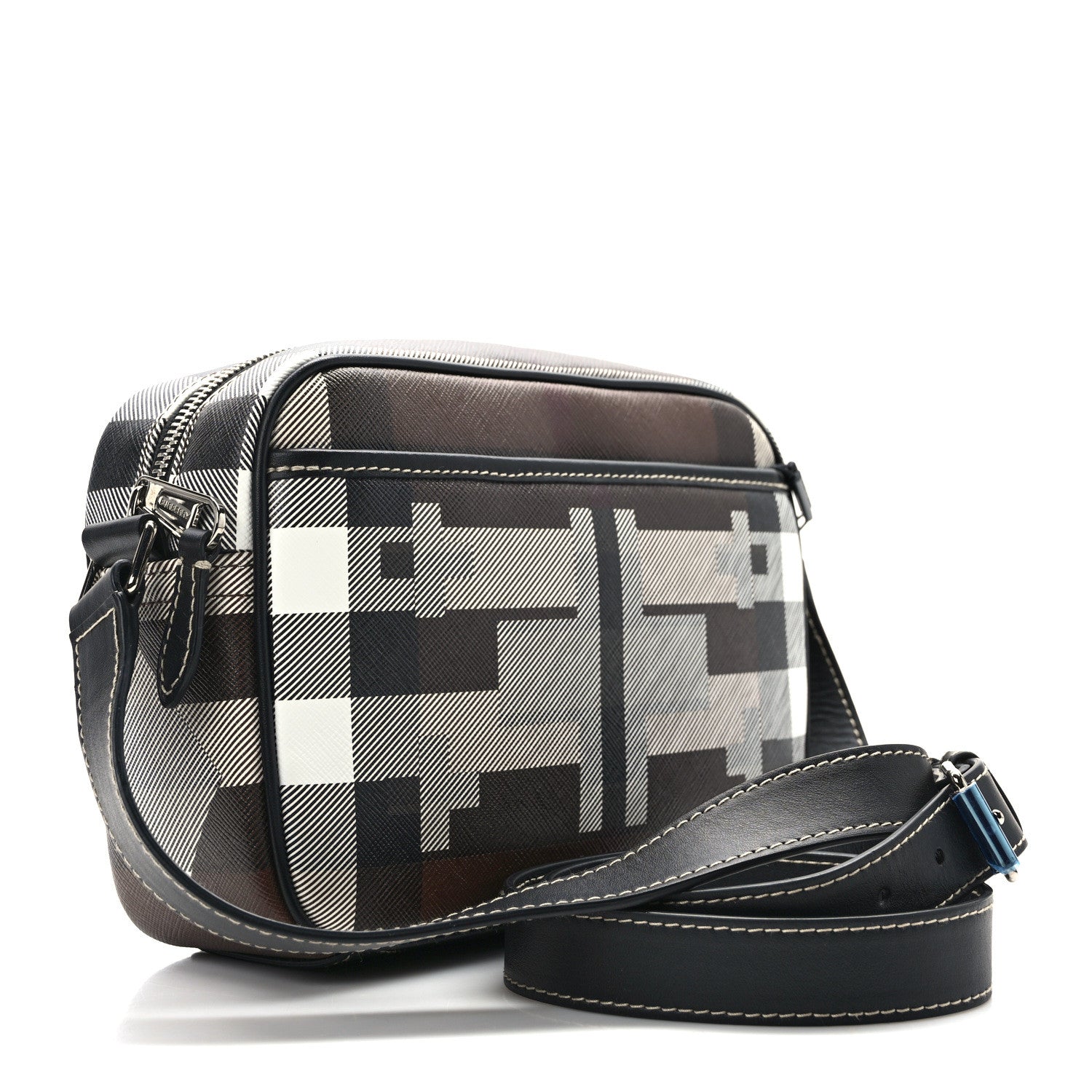 Burberry E-Canvas Calfskin Geometric Check Paddy Messenger Dark Birch Brown White 3 of 11