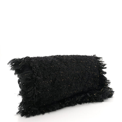 Chanel Tweed Fringe Quilted Chain Around Flap Clutch Black Gold 3 of 10