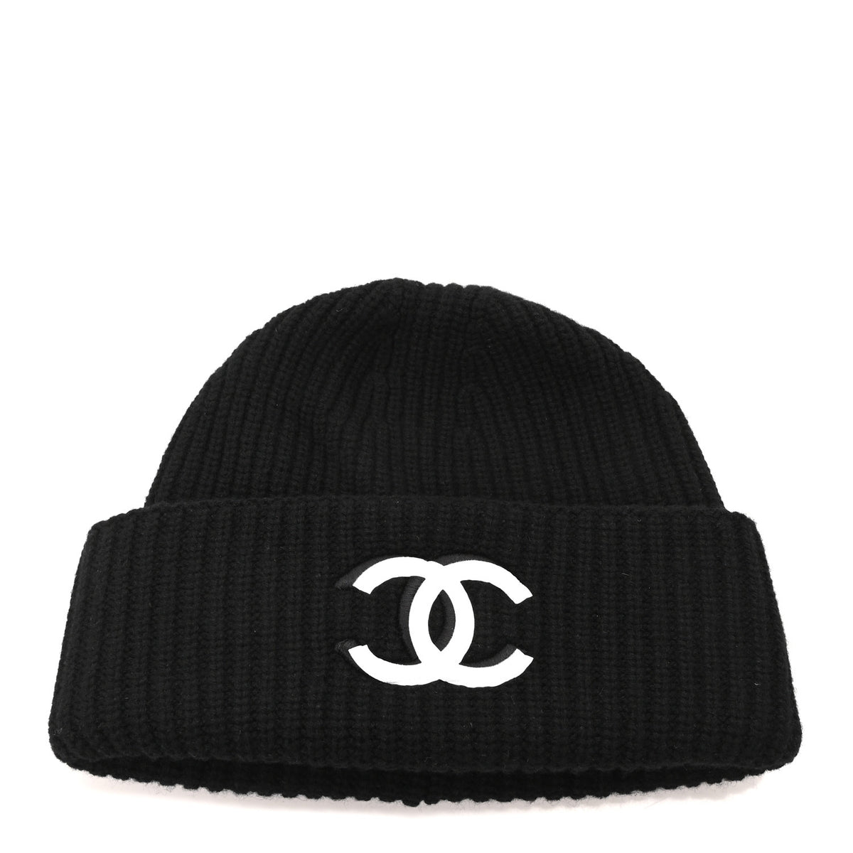 Wool Cashmere CC Beanie Hat Light Black White