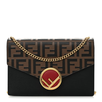 Fendi Vitello Cruise F is Fendi Bi-Color FF 1974 Embossed Medium Envelope Wallet On Chain Black Maya 1 of 11