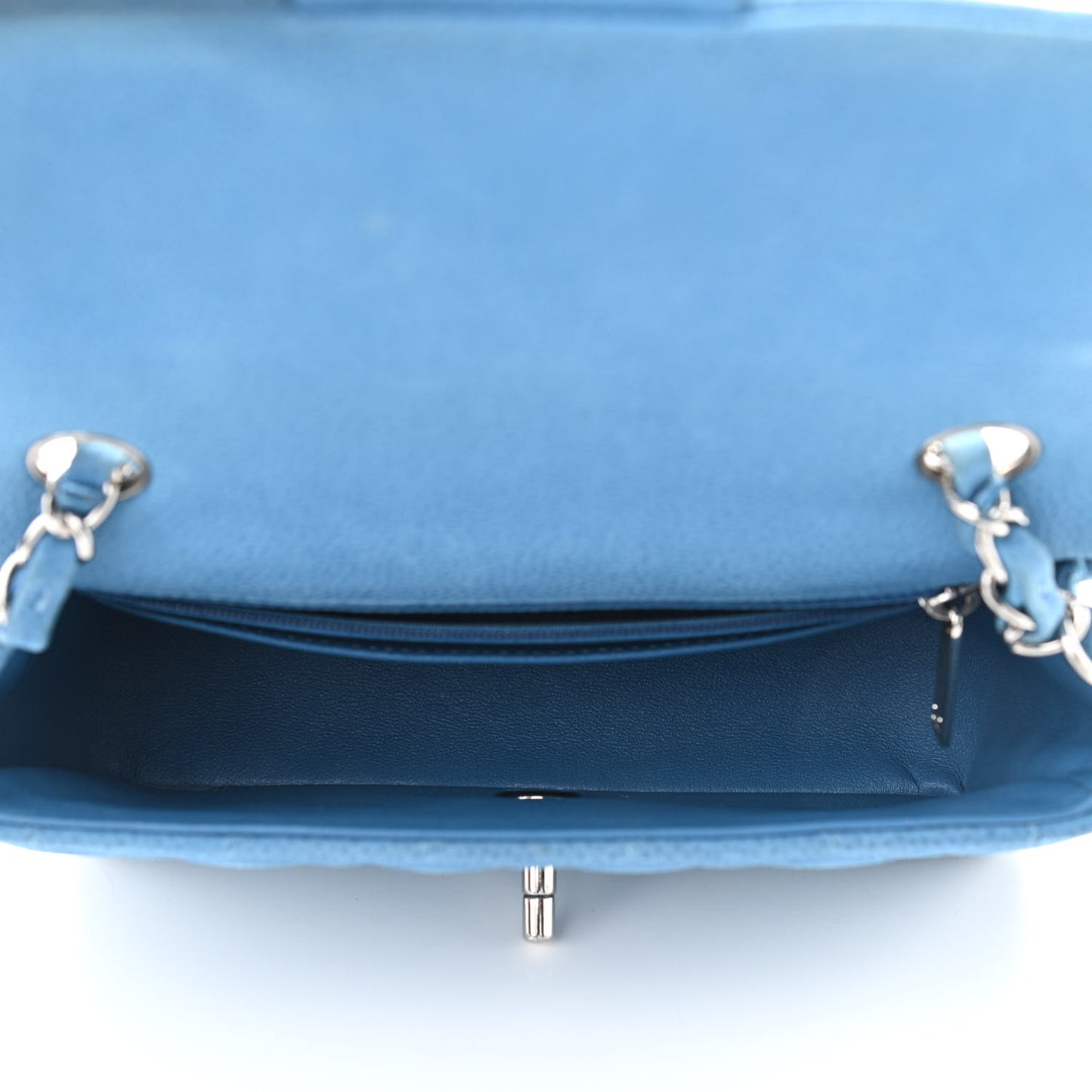 Iridescent Caviar Quilted Mini Rectangular Flap Light Blue