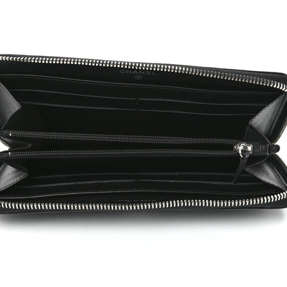 Chanel Lambskin Camellia Embossed Large Zip Around Gusset Wallet Black 4 of 11