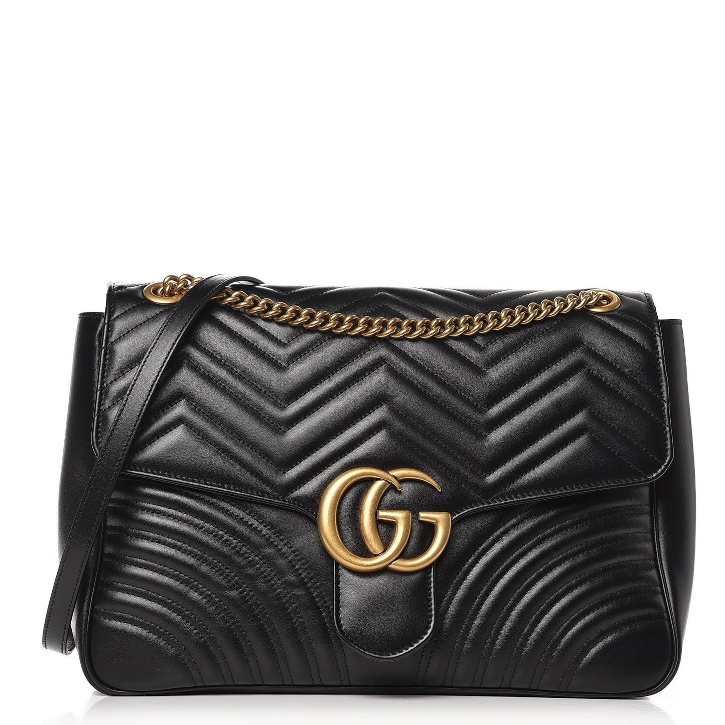Calfskin Matelasse Large GG Marmont Shoulder Bag Black