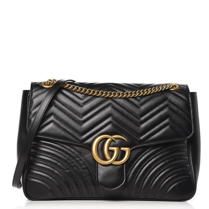 Gucci Calfskin Matelasse Large GG Marmont Shoulder Bag Black 1 of 7