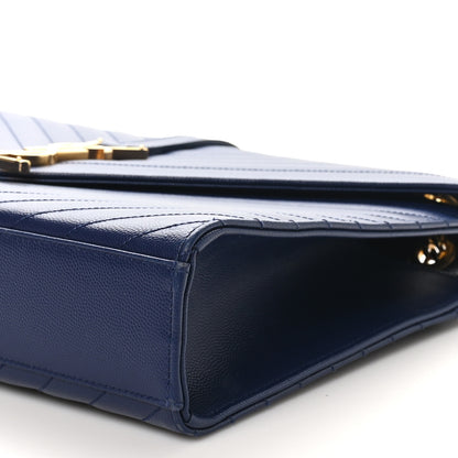 Saint Laurent Grain De Poudre Matelasse Chevron Large Monogram Satchel Navy Blue 10 of 10
