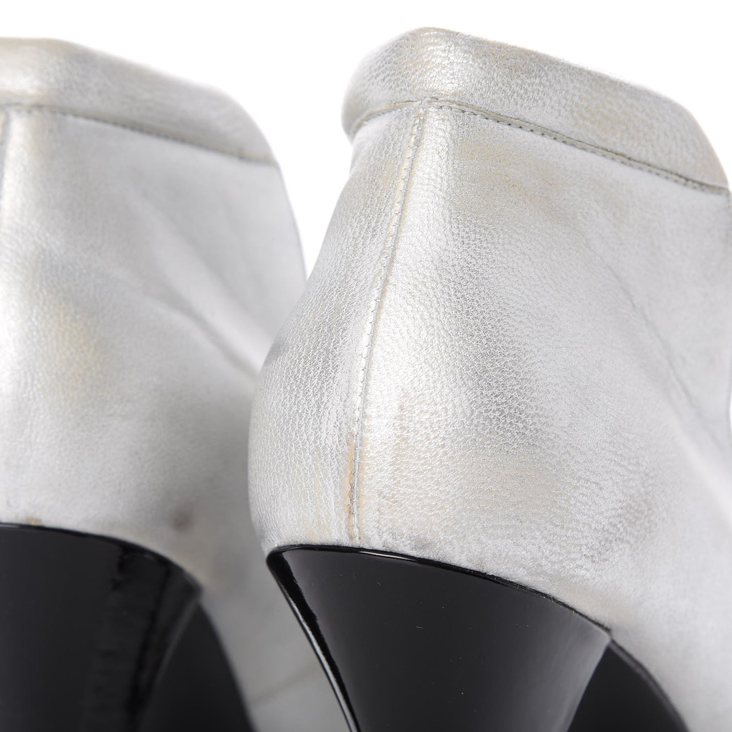 Metallic Lambskin Patent Cap Toe CC Pumps 39.5 Silver Black