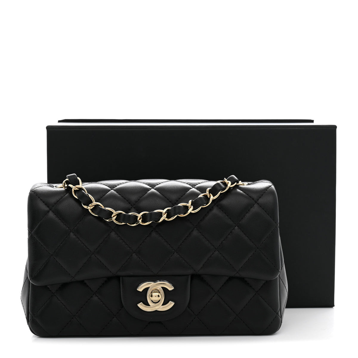 Lambskin Quilted Mini Rectangular Flap Black