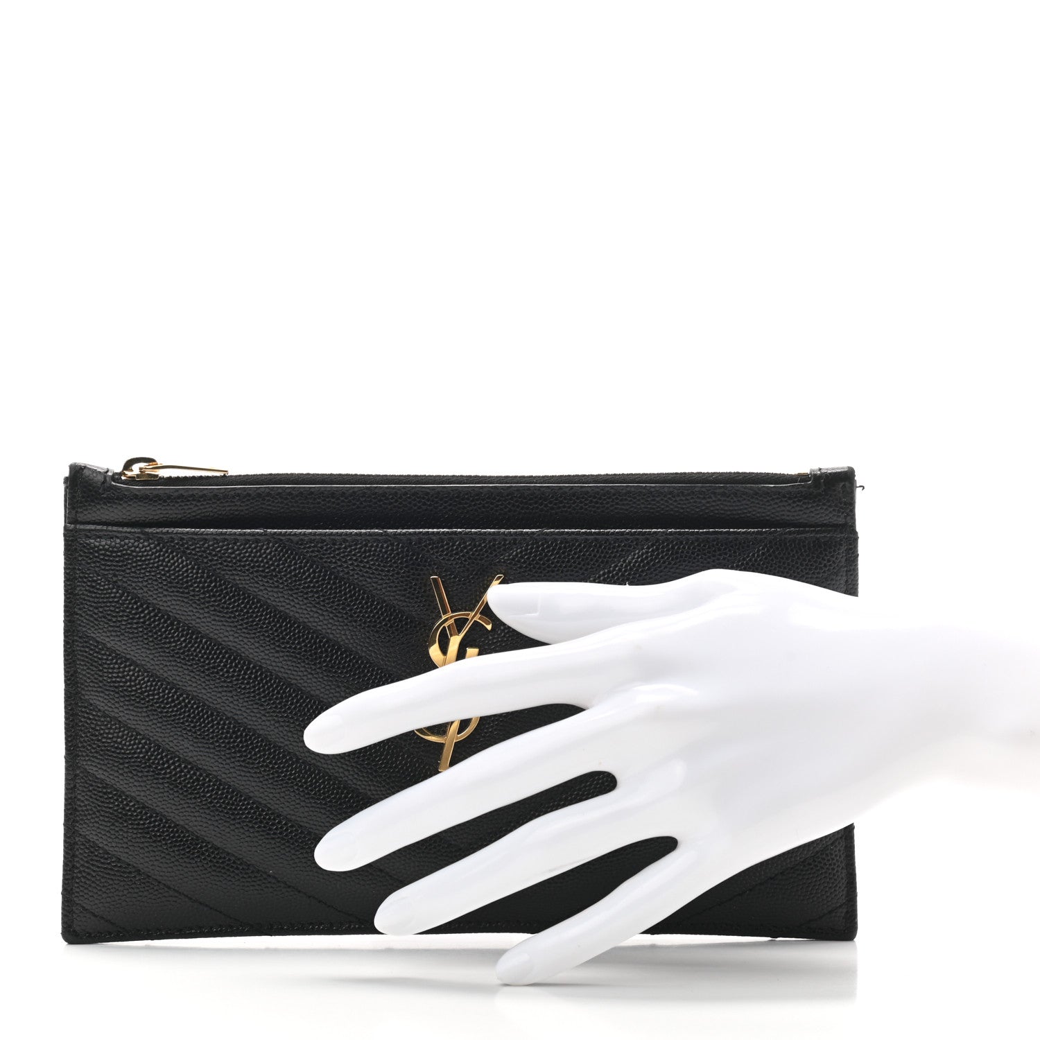 Saint Laurent Grain De Poudre Chevron Monogram Bill Pouch Black 2 of 6