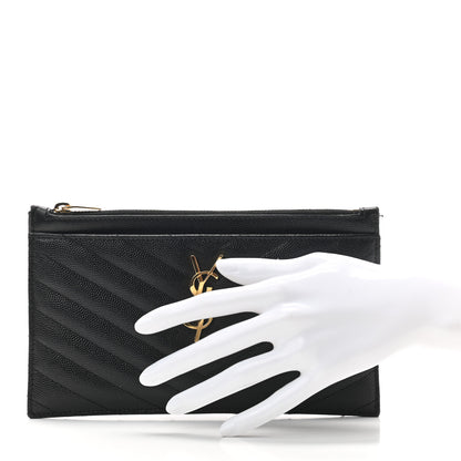Saint Laurent Grain De Poudre Chevron Monogram Bill Pouch Black 2 of 6