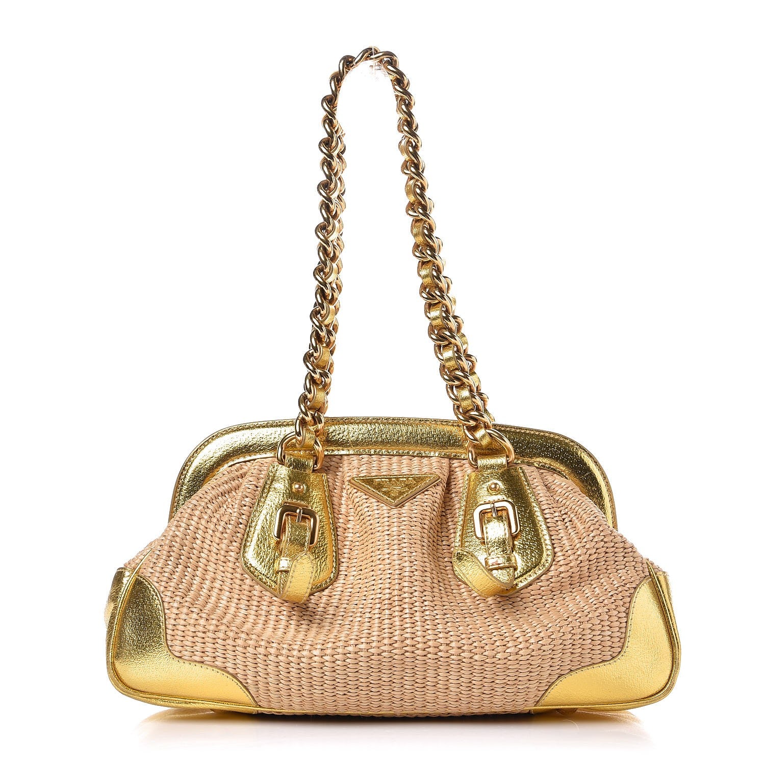 Prada Paglia Cinghiale Frame Tote Naturale Oro 1 of 8