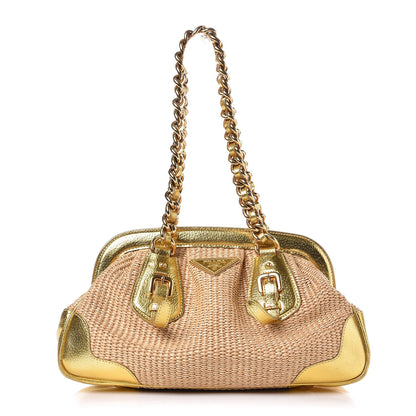 Prada Paglia Cinghiale Frame Tote Naturale Oro 1 of 8