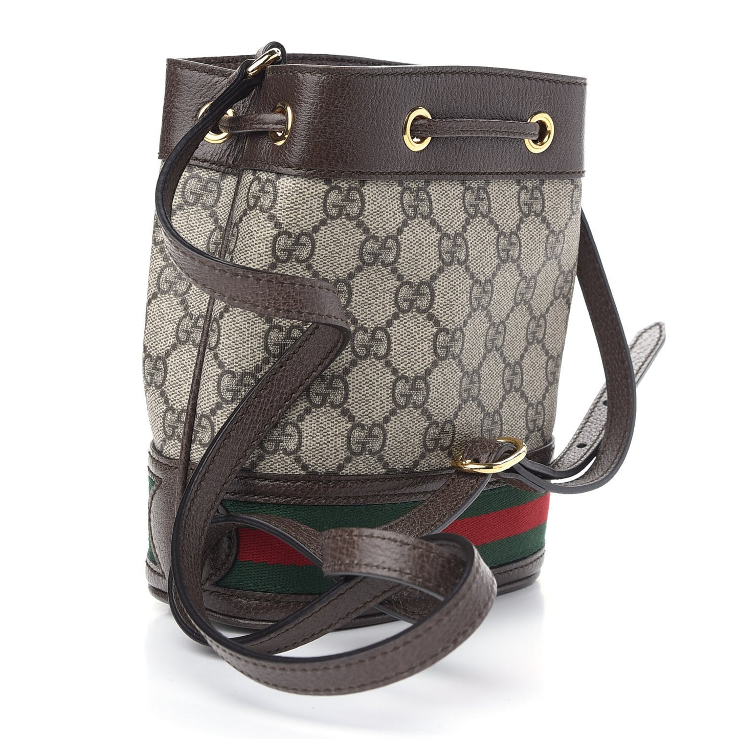 GG Supreme Monogram Web Mini Ophidia Bucket Bag Brown