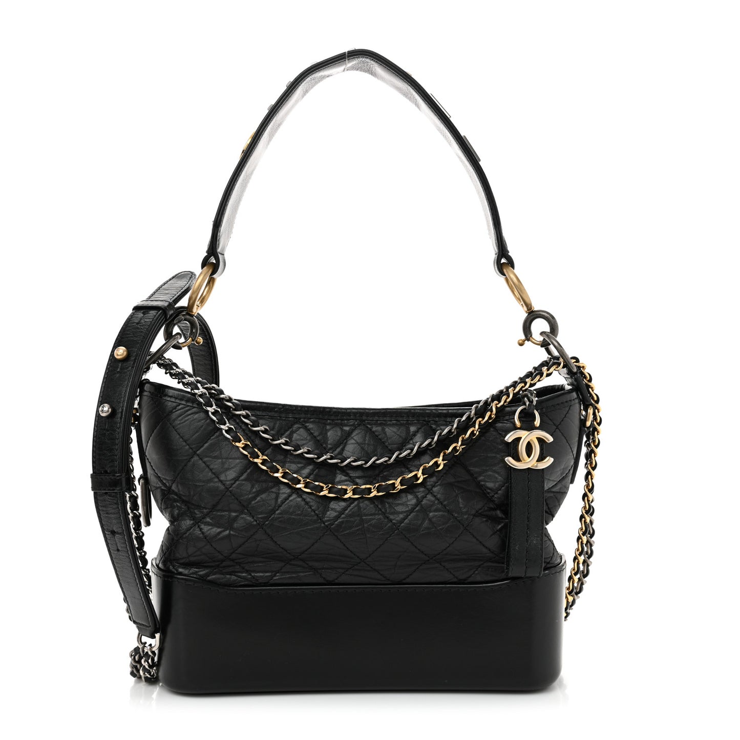Aged Calfskin Quilted Small Gabrielle Logo Hobo Black