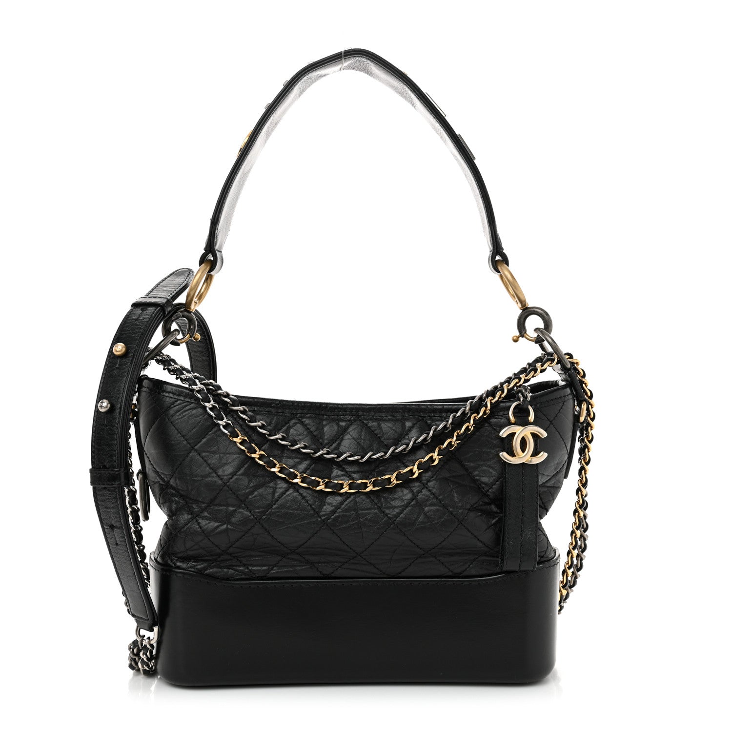 Chanel Aged Calfskin Quilted Small Gabrielle Logo Hobo Black 1 of 15