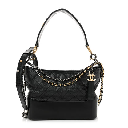Chanel Aged Calfskin Quilted Small Gabrielle Logo Hobo Black 1 of 15