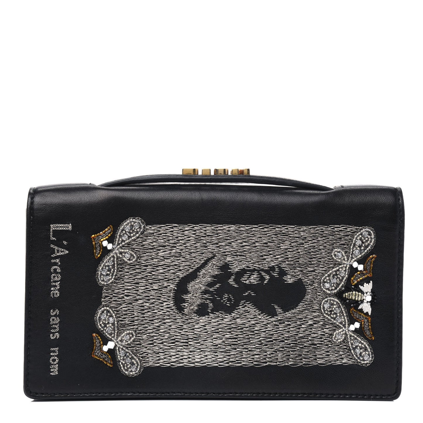 Lambskin Embroidered Tarot Pouch Clutch Black