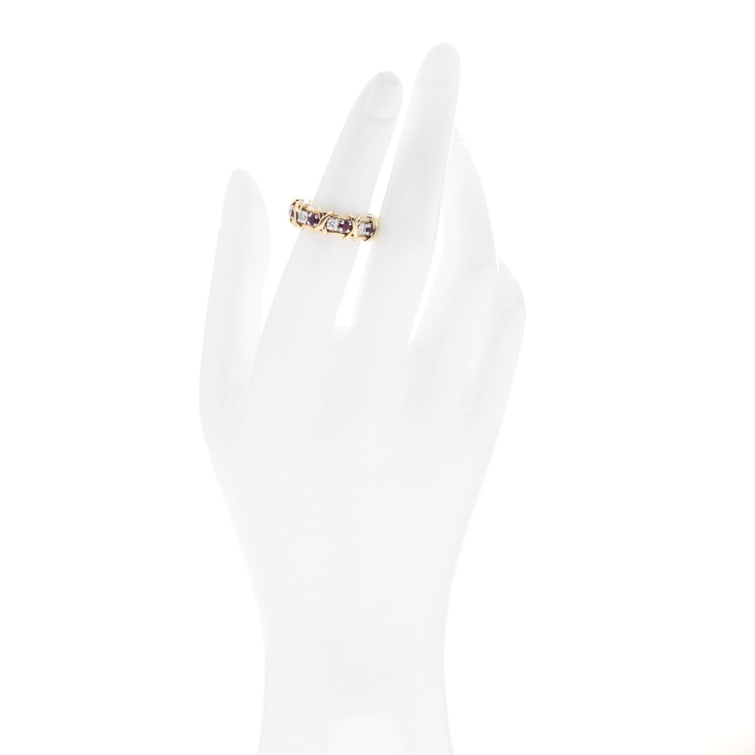Tiffany 18K Yellow Gold Platinum Diamond Ruby Schlumberger Sixteen Stone Ring 52 6 2 of 5
