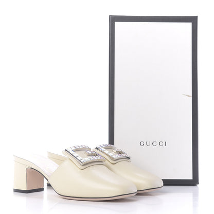 Gucci Malaga Kid Crystal Square G Madelyn Mules 38 Vintage White 12 of 12