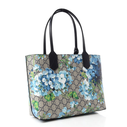 Gucci GG Supreme Monogram Blooms Small Reversible Tote Beige Blue Navy 3 of 17