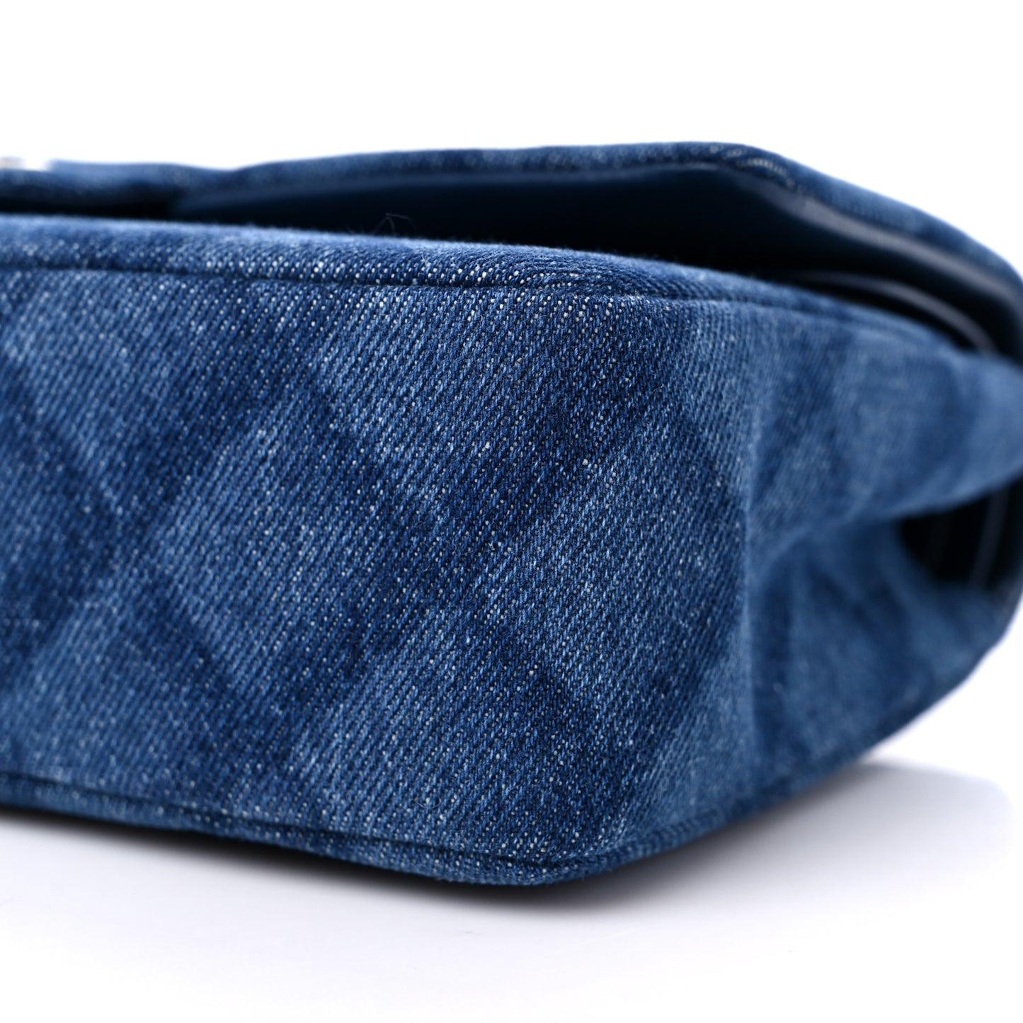 Printed Denim Quilted Medium Double Flap Dark Blue