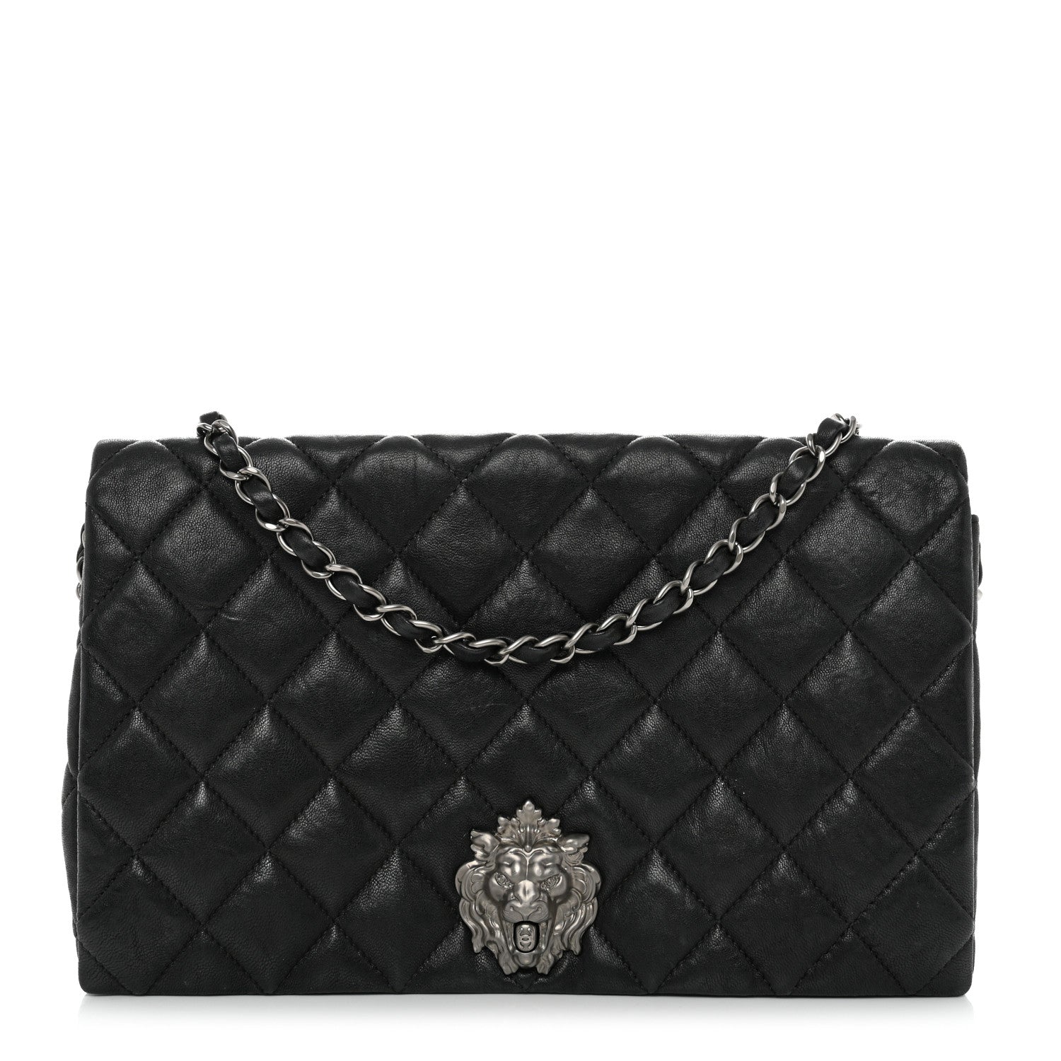 Chanel Lambskin Quilted Medium Leo Lion Flap Clutch Black 1 of 11
