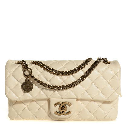 Chanel Calfskin CC Crown Medium Flap Dark White 1 of 8