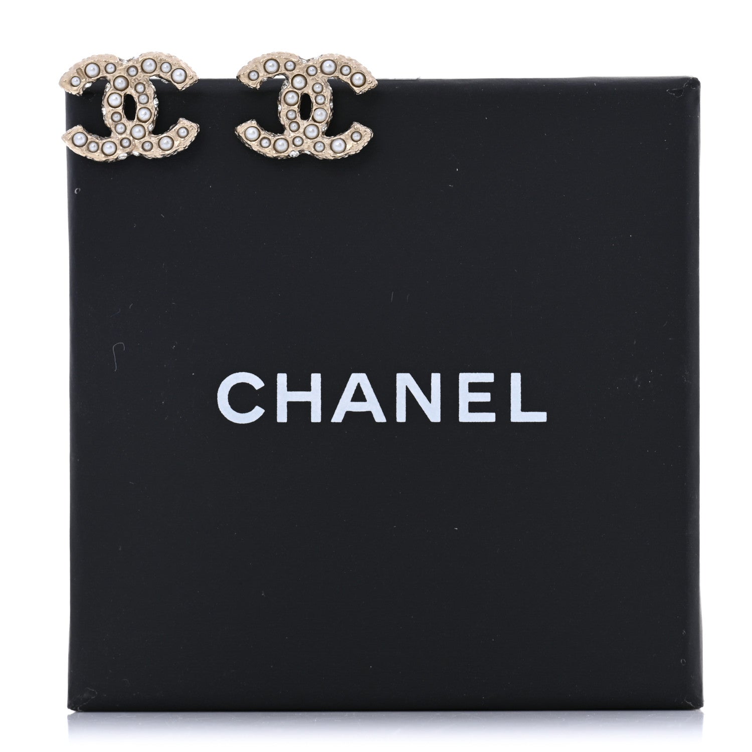 Chanel Metal Graduated Pearl Crystal CC Earrings Light Gold 5 of 5