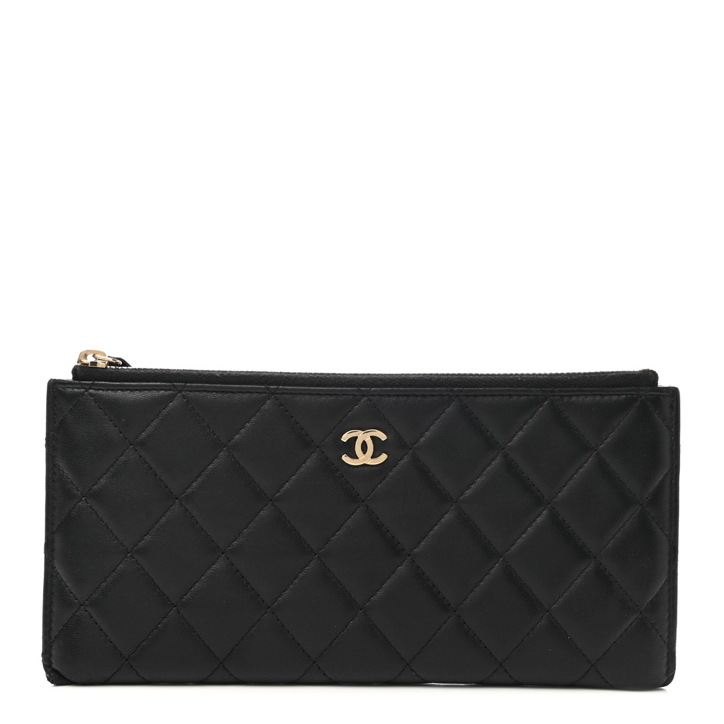 Lambskin Quilted Zip Pouch Black