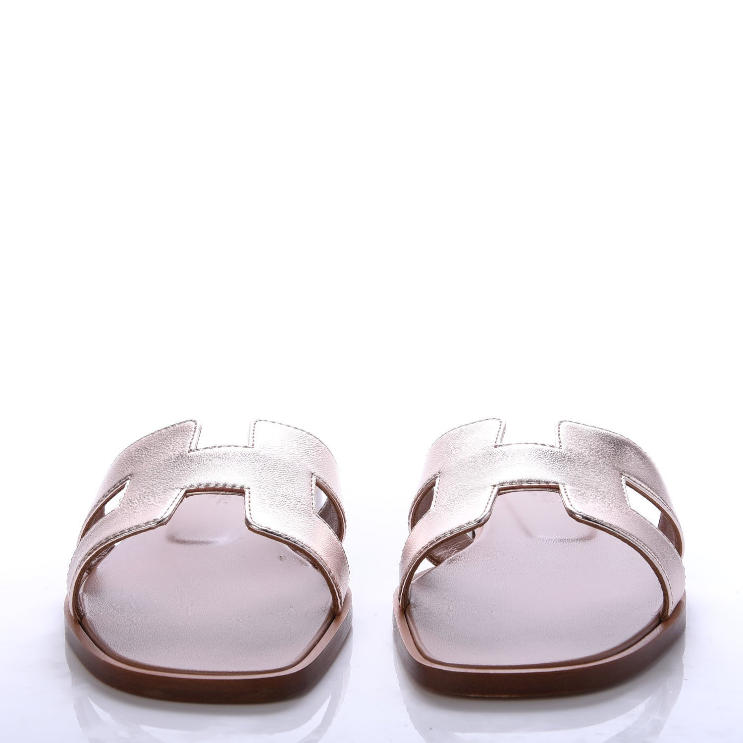 Hermes Metallic Nappa Oran Sandals 37 Rose Dore 2 of 10