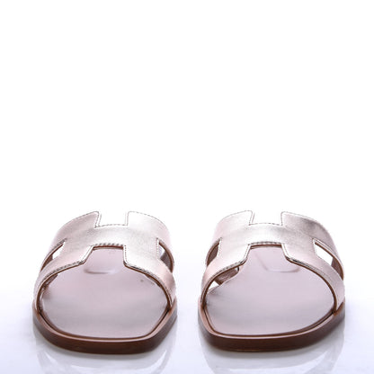 Hermes Metallic Nappa Oran Sandals 37 Rose Dore 2 of 10